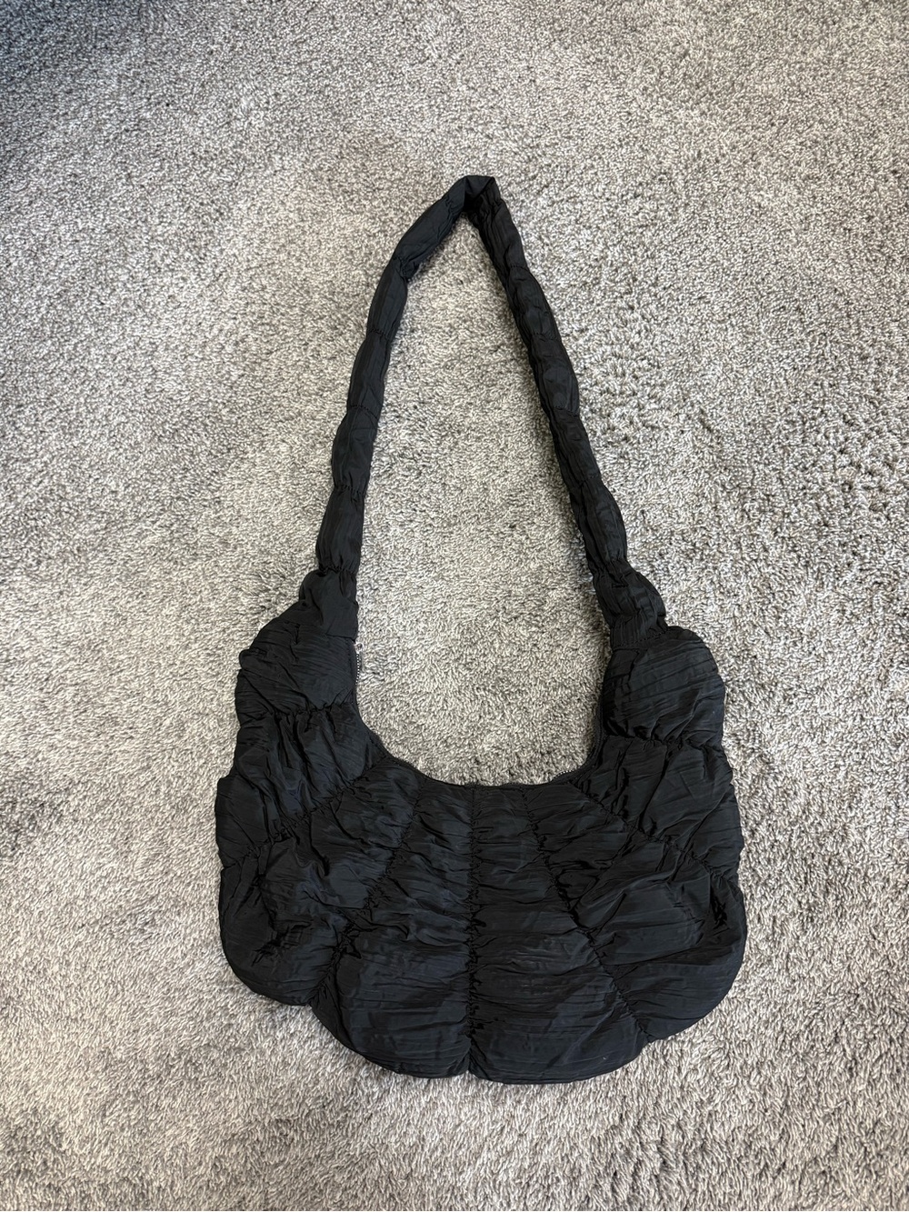 Black Textured Shoulder Half Moon Ripple Bag - Picture 2 of 4